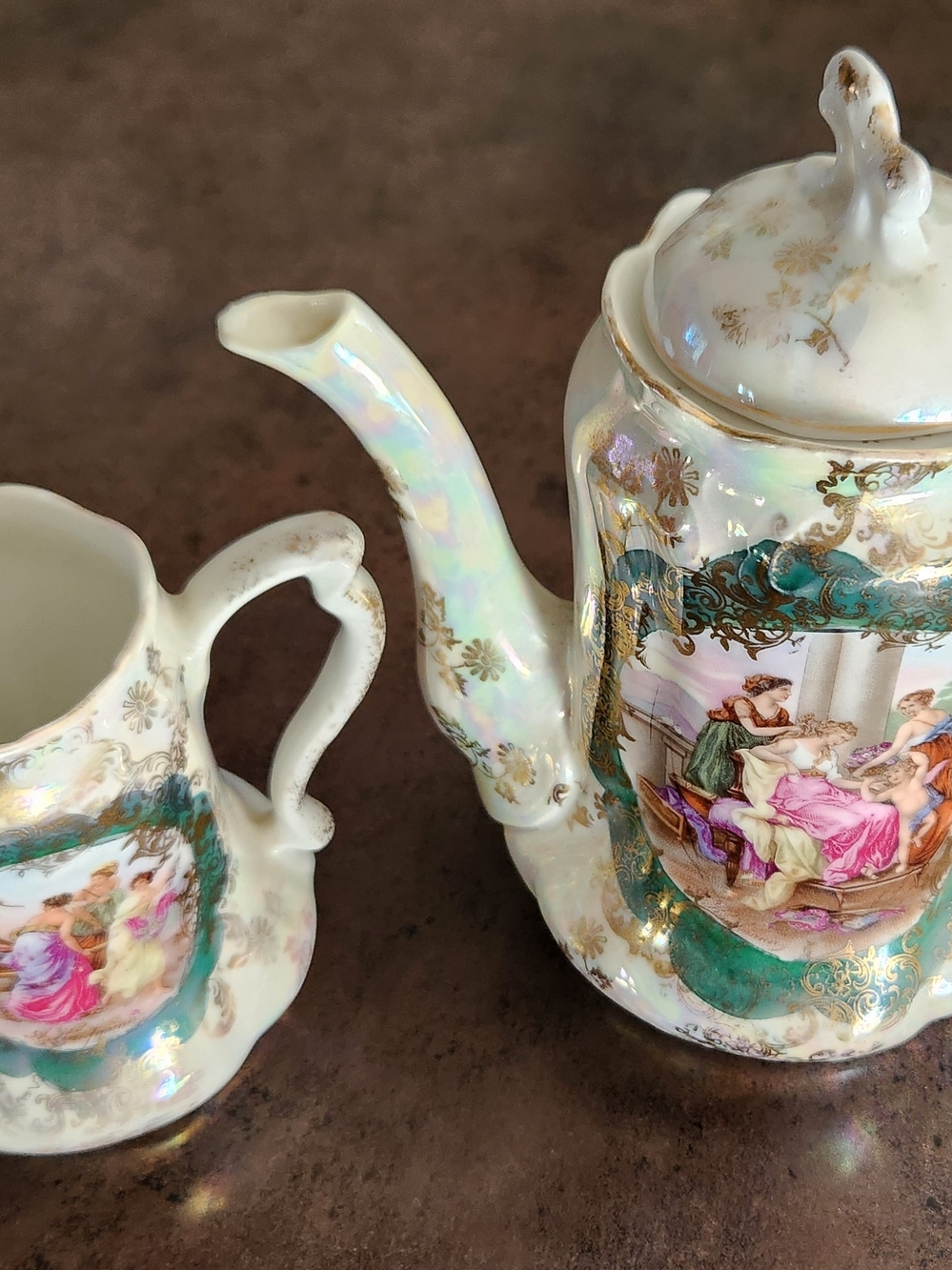 Victorian-Style Porcelain Teapot and Creamer Set